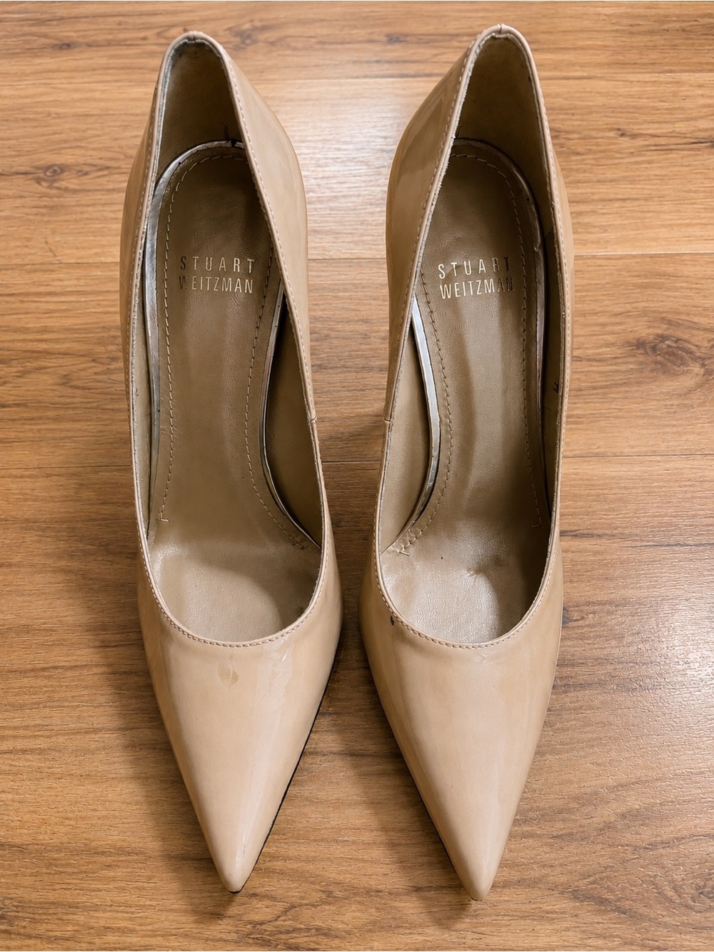 Stuart Weitzman Nude Patent Leather Pointed Toe Stiletto Pumps Size 6M